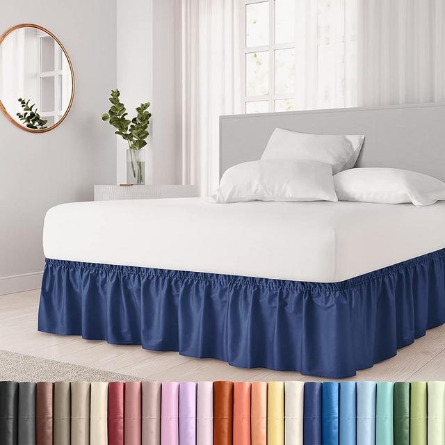 Ruffled Navy Blue King Bed Skirt – Hotel-Quality Ruffles for King Beds with 15 in. Drop – Elastic Wrap Around Dust Ruffle King Bedskirt for Easy Fitting with Brushed Fabric by CGK Unlimited