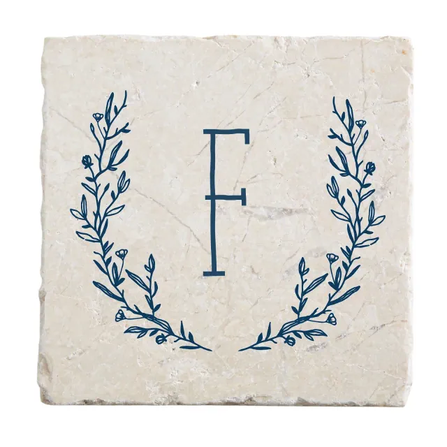Personalization MallFarmhouse Floral Personalized Letter Tumbled Stone Coaster Set, F