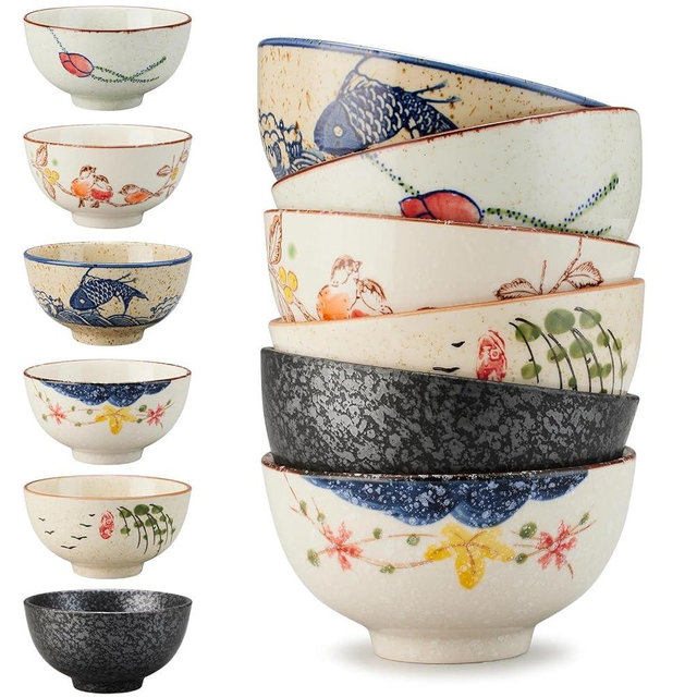 Cereal Bowls Set of 6，10 Oz Ceramic Soup Bowls,4.5 inch Color Kitchen Bowl for Cereal, Salad, Soup, Dessert, or Snacks (6-piece set)