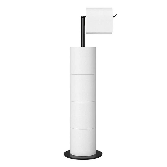 Black Toilet Paper Holder Stand and Dispenser for 4 Spare Rolls,Toilet Paper Storage,Stainless Steel Free-Standing Toilet Tissue Paper Roll Storage Shelf,Bathroom Accessories