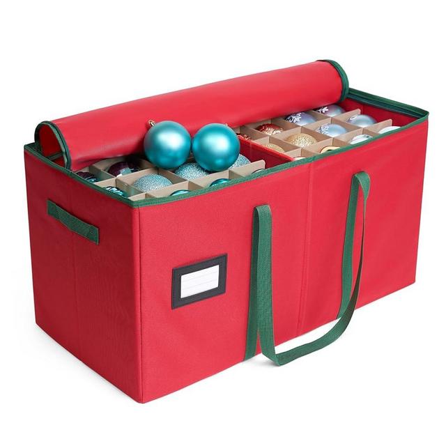 Joiedomi Christmas Ornament Storage Box with Adjustable Divider & Dual Zipper - Christmas Storage Container Store Up to 128 Holiday Ornaments 3 Inch - Holiday Decoration Organizer Two Handles Red