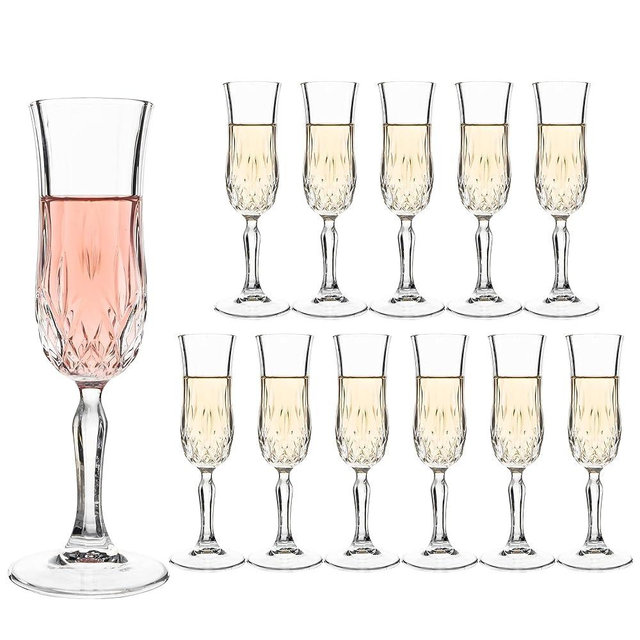 UMEIED Engraved Champagne Flutes, Set of 12-4.16 oz Elegant Etched Glass Coupe Glasses for Wedding, Anniversary, Bridal Shower & Parties