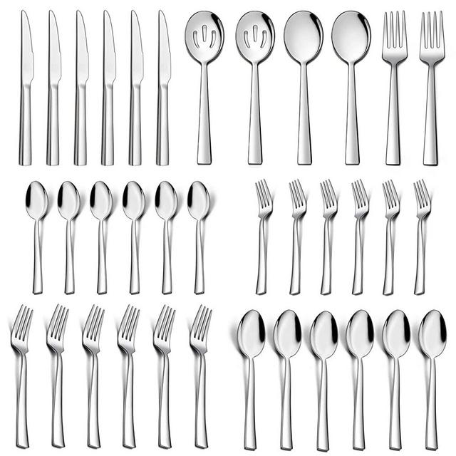 Homikit 36-Piece Silverware Flatware Set with Serving Utensils, Stainless Steel Square Cutlery Set for 6, Eating Utensils Includes Fork Spoon Knife, Dishwasher Safe