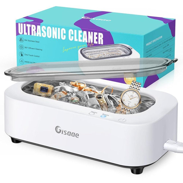 Ultrasonic Jewelry Cleaner, 11.8oz(350ML) Portable Ultrasonic Cleaner with 2 Modes, 48kHz Jewelry Cleaner Ultrasonic Machine for Glasses, Ring, Watch Band, Retainer, Dentures, Coin, Razor, Silver