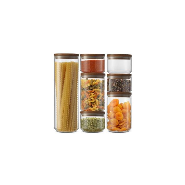 Holden 7-Piece Stackable Glass Storage Canister Set with Wood Lids