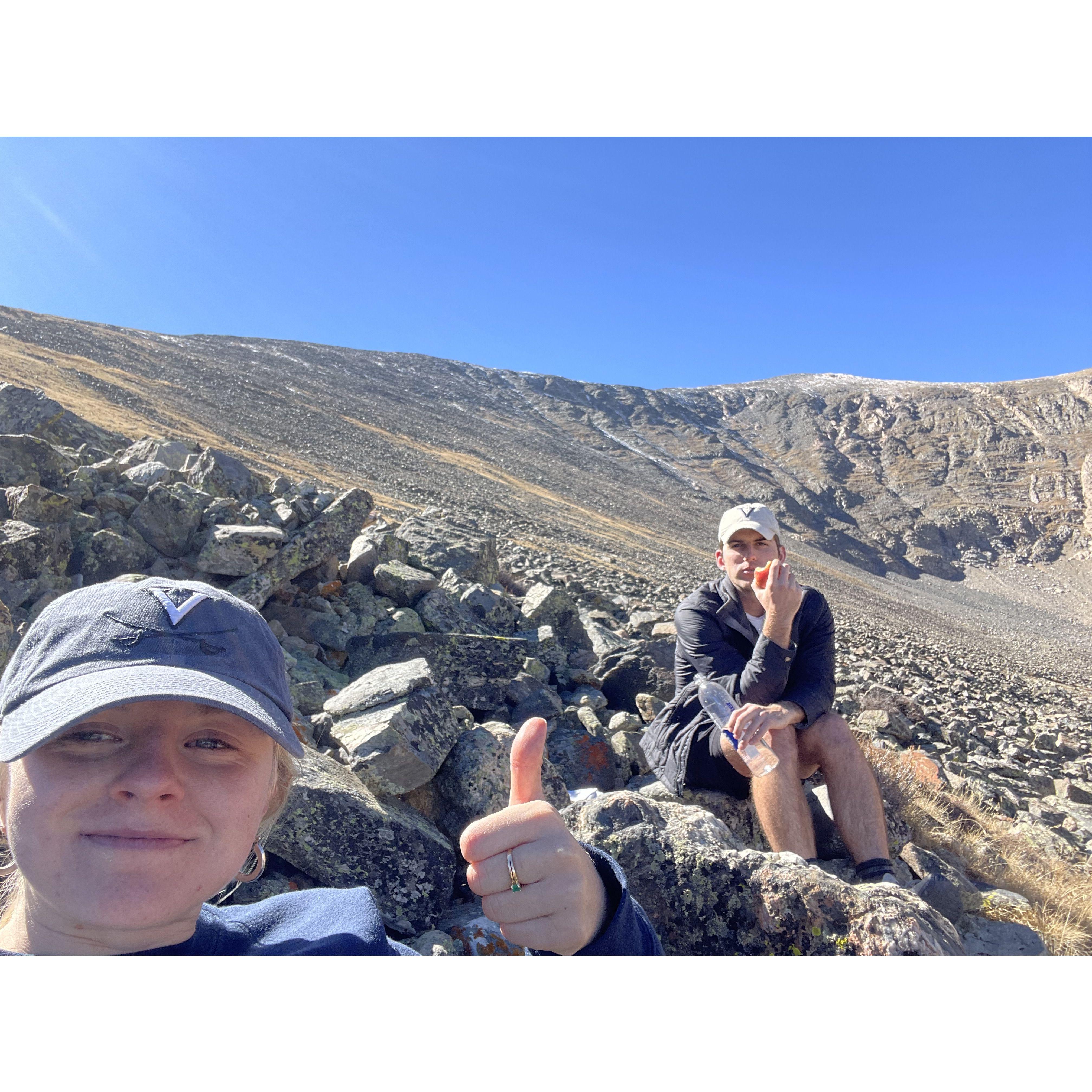 Hiking - probably Elise forcing a snack break