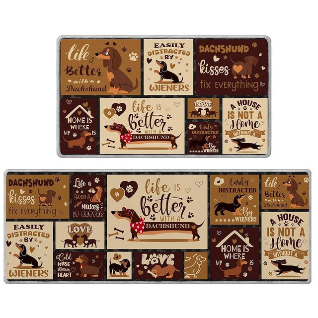 InIsaJace Dachshund Kitchen Mats Set of 2, Non Slip Kitchen Rugs Door Mats Decor, Weiner Dog Washable Set for Home Bedroom Decor(16 X 28 + 16 X 47 Inches)