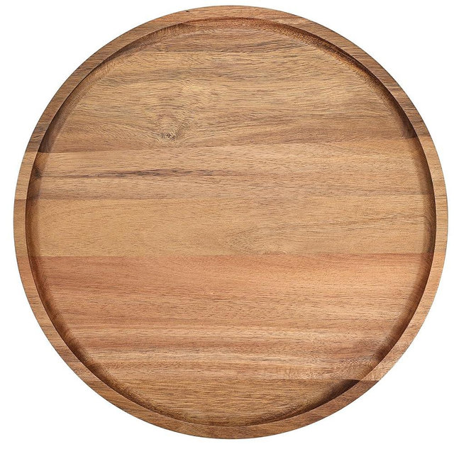 Round Wooden Serving Tray, 11 Inch Acacia Decorative Tray for Home Decor, Coffee Table, Farmhouse Style Wood Tray for Small Candle, Vases, Jewelry Organizer, Home Kitchen Dining Tabletop Decor