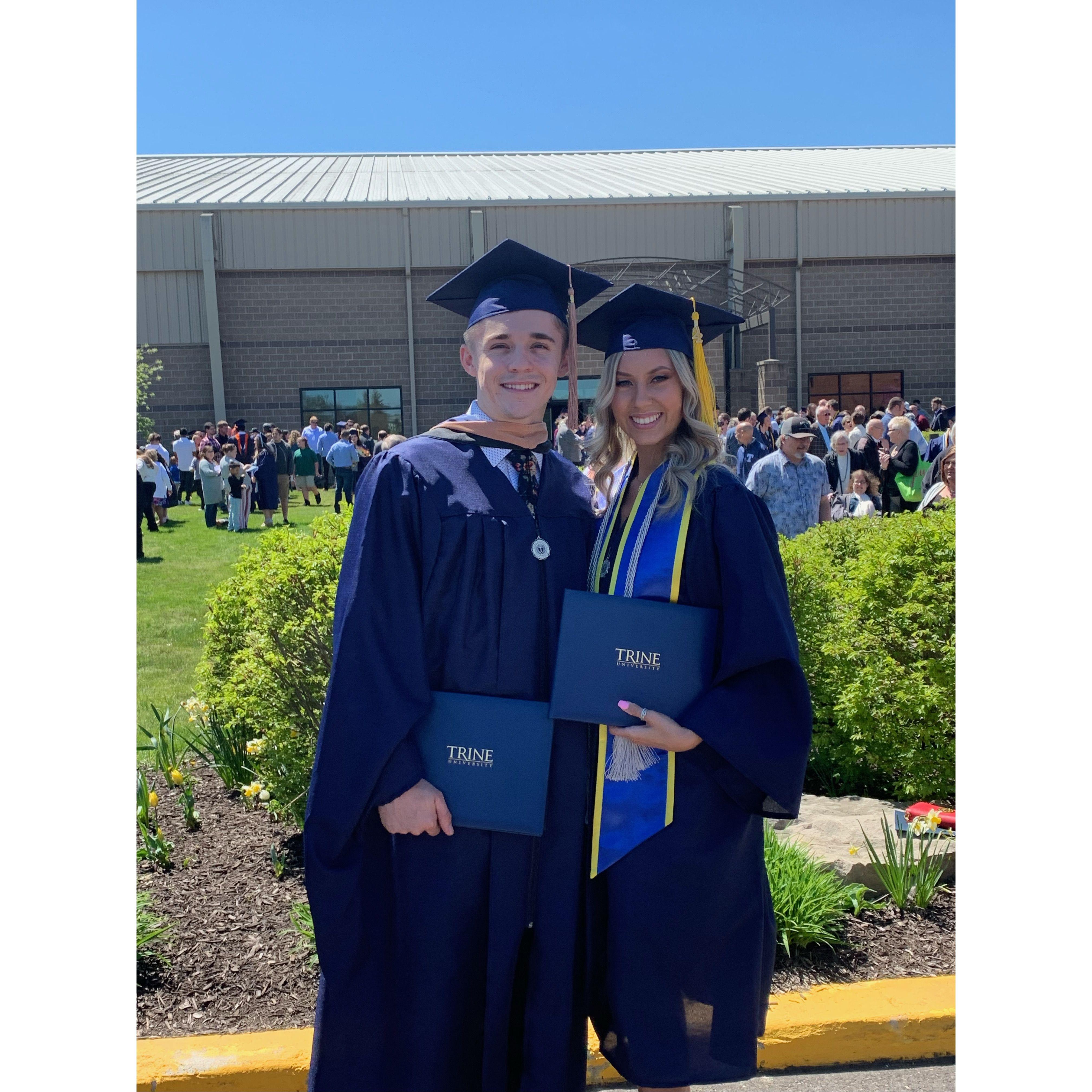 Graduating from Trine University together! Jon with his MBA and Jasmine with her BS