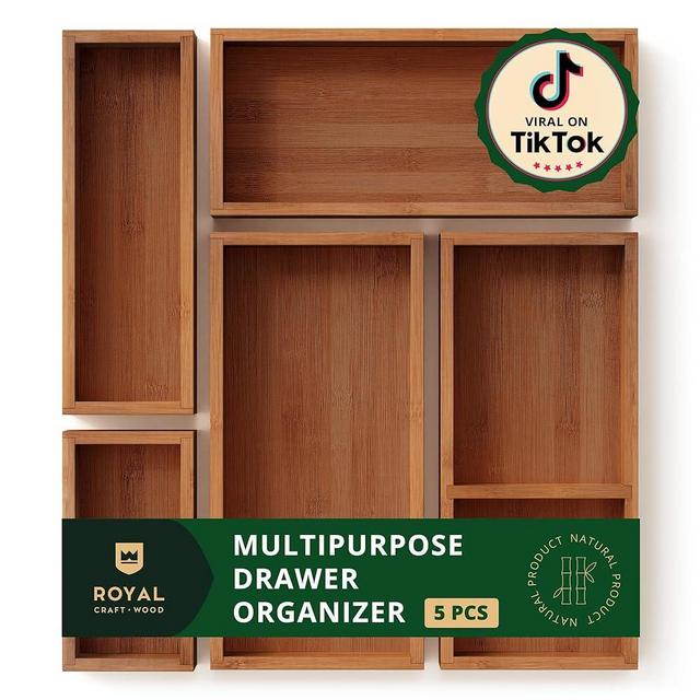 ROYAL CRAFT WOOD Luxury Bamboo Jewelry Storage Chest - Multi-Use Wooden Treasure Chest Set (5 Boxes) for Jewelry and Home Organization