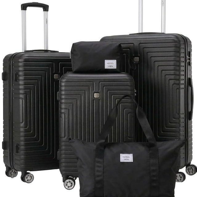 Hoteel Luggage Sets 5 Piece, 4-Year Warranty, Durable Suitcase Set with Spinner Wheels, ABS+PC Hard Shell Lightweight Luggage with TSA Lock, Large Checked Travel Suitcases, Black(20/24/28/DB/TB)