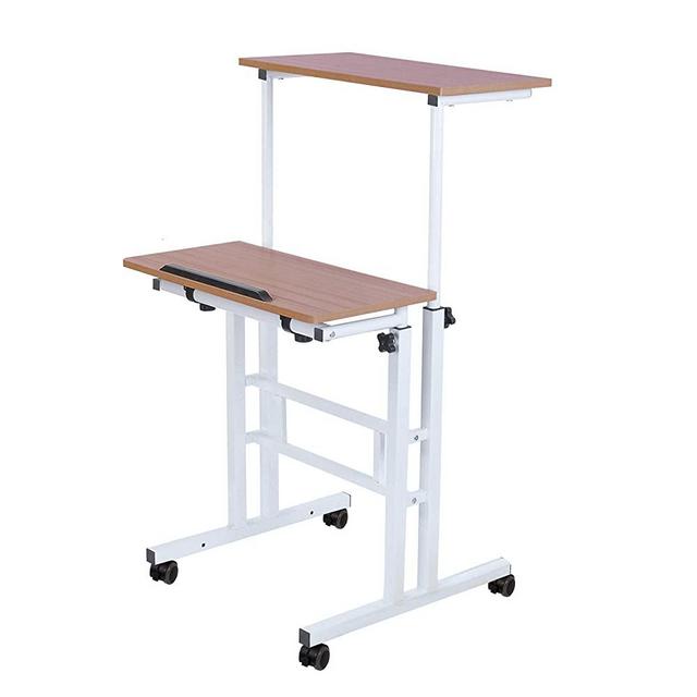 SDADI 2 Inches Carpet Wheels Mobile Standing Desk Stand Up Desk Height Adjustable Home Office Desk with Standing and Seating 2 Modes 3.0 Edition, Dark Grain S001WFDT