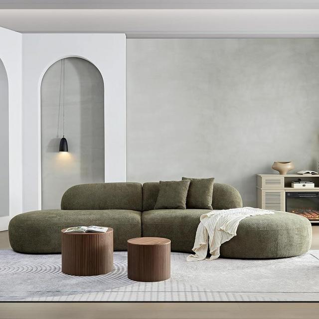 135.4" Curved Oversized Sofa Couch, Sectional Modern Boucle Fabric Upholstered Cloud Couch with 2 Throw Pillows, Elegant Sofas Stylish Cozy Couch for Living Room,Bedroom,Apartment, Green Right Facing