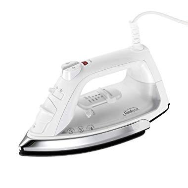 Sunbeam Classic 1200 Watt Mid-size Anti-Drip Non-Stick Soleplate Iron with Shot of Steam/Vertical Shot feature and 8' 360-degree Swivel Cord, White/Clear, GCSBCL-317-000