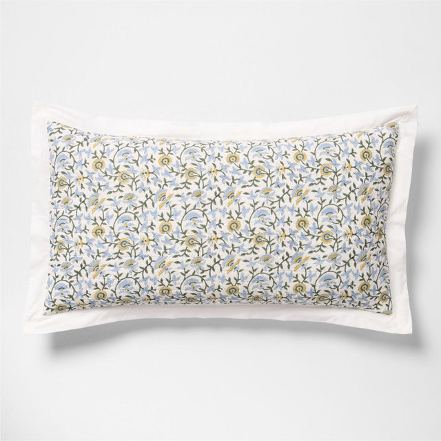 Celeste Organic Cotton Blue Vine Print King Quilted Bed Pillow Sham