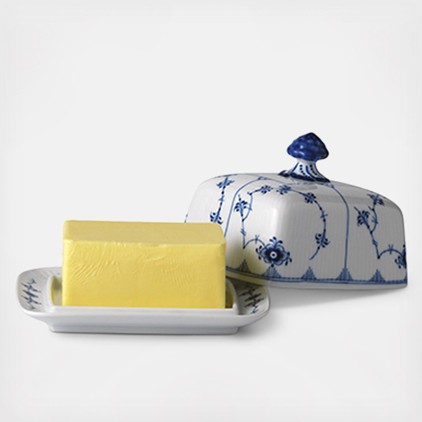 Blue Fluted Plain Butter Dish - Thumbnail 3