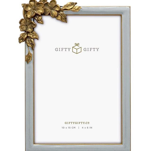 GIFTY GIFTY Vintage Thin Boarder Floral Photo Frame / 4x6 in | for Vertical and Horizontal Display on Tabletops | Perfect for Home Decor, Wedding, Graduation, Or Milestone Photos (Grey)