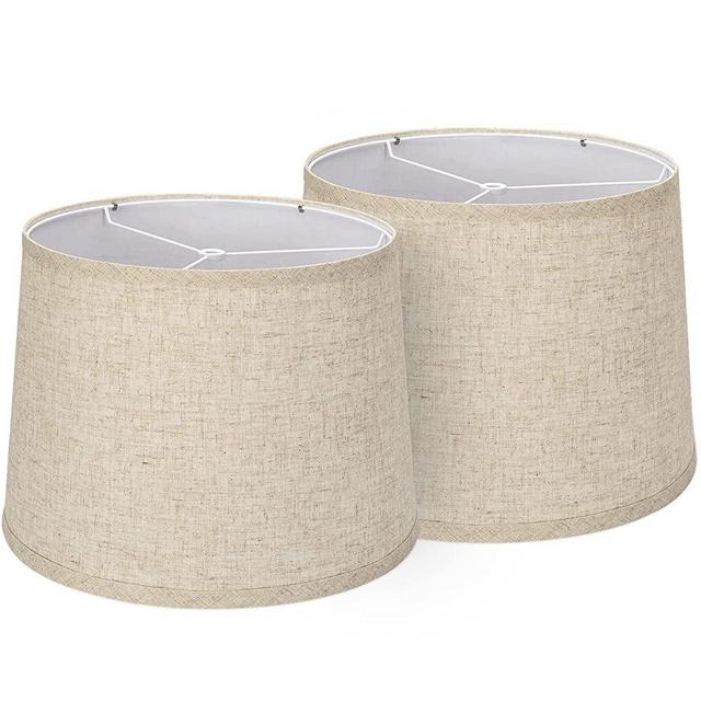 Lampshades Set of 2, Drum Lampshades 11.6" Top x 12.6" Bottom x 9.8" High, Seaside Village Medium Lampshades (Spider Fitter), Beige Lampshades Natural Linen Hand Crafted