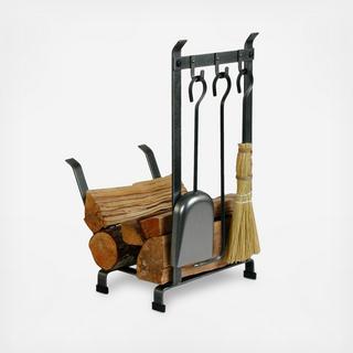 Country Home Log Rack with 3-Piece Hearth Tool Set