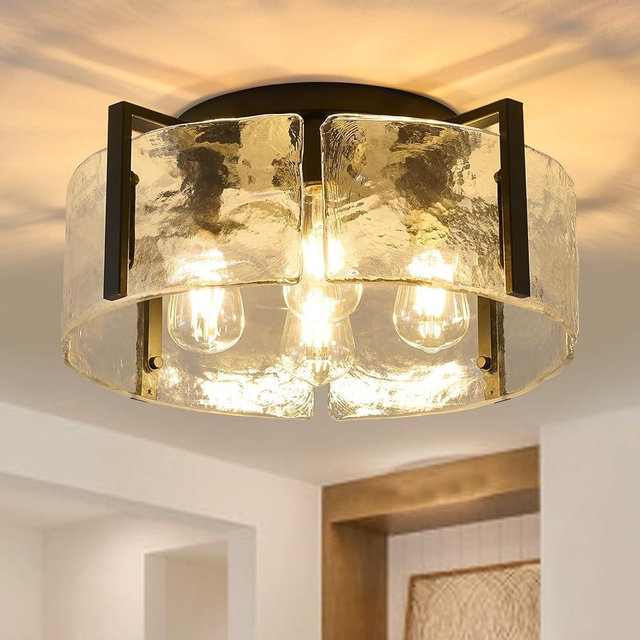 Black Semi Flush Mount Ceiling Light Fixture, 4-Light Modern Hallway Light Fixtures Ceiling Mount, Foyer Kitchen Lighting Fixtures Ceiling Lights for Bedroom, Bathroom, Laundry Room, Entryway, Hallway