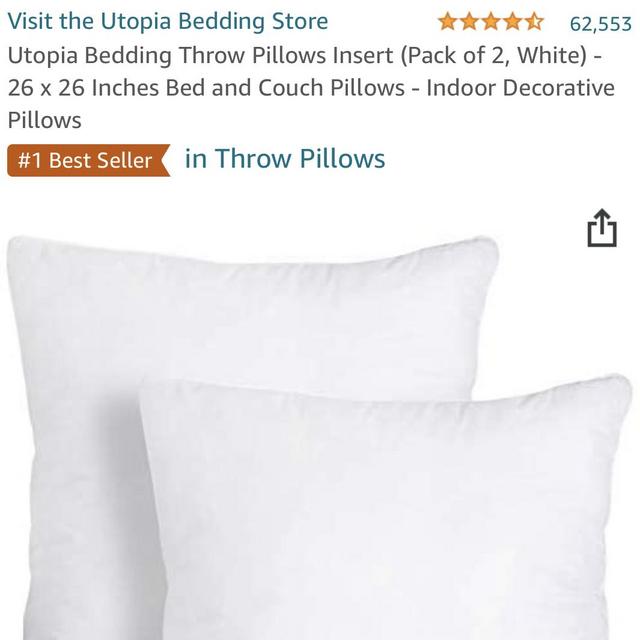 Utopia Bedding Throw Pillows Insert (Pack of 2, White) - 26 x 26 Inches Bed and Couch Pillows