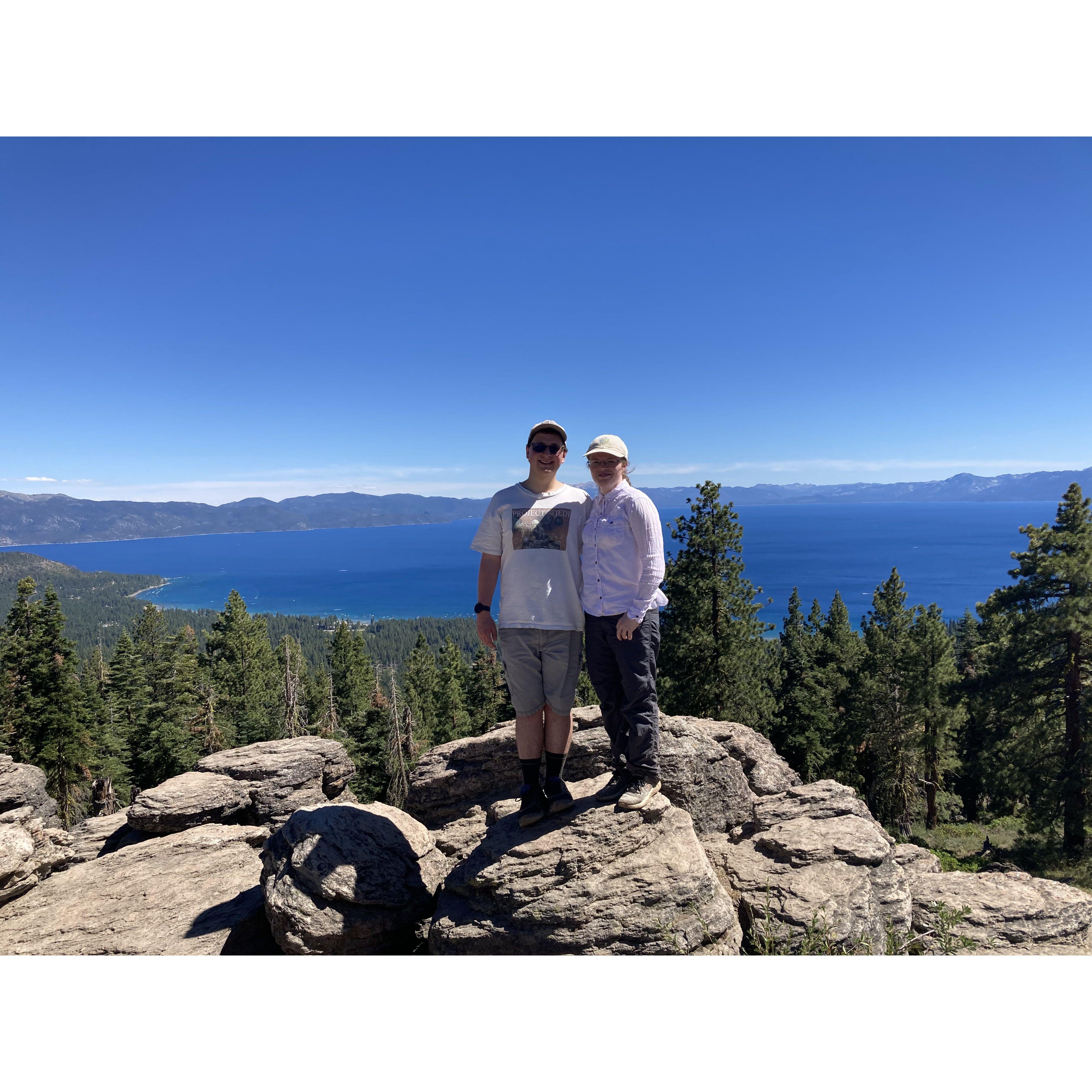 First trip to Lake Tahoe together, looking out over the water.