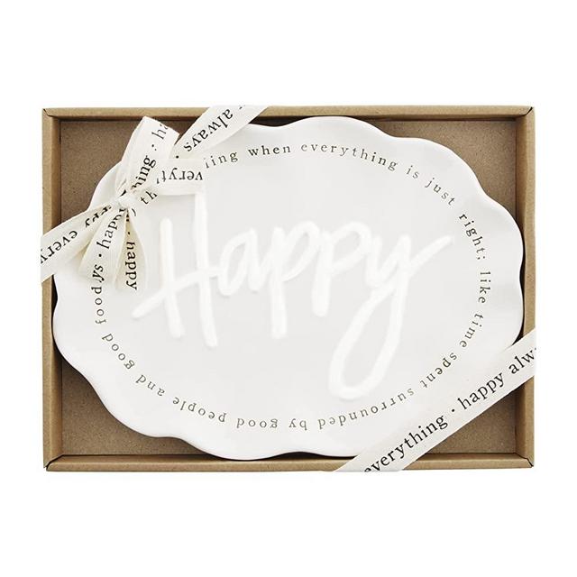 Mud Pie, White, Ruffled Happy Definition Plate, 7 x 10 1/2", 7 1/2" 1/2"