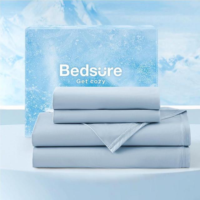 Bedsure Cooling Sheets King Size, Cooling Bed Sheets for Hot Sleepers, Chill Cool Sheet, Deep Pocket Up to 17.5 Inches, Soft & Breathable King Size Sheets Set, 4 Pieces, Blue