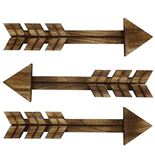 TreasuresDeck Wooden Arrow Wall Decor - Set of 3 Arrow Home Decor 14.96” x 3.94”- Rustic Wall Decor Arrow, Fir Wood Arrows Farmhouse Arrow Decorations, Dark Brown
