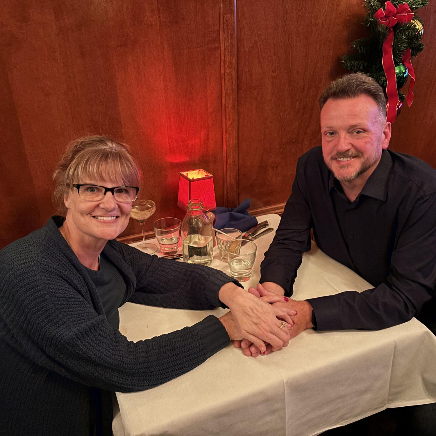 Right after he popped the question at St. Elmo's in Indy.