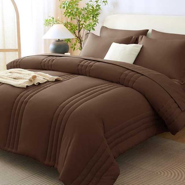 CozyLux King Size Comforter Sets - 7 Piece Bed in a Bag Brown Comforter Set with Sheets Luxury Bed Set All Seasons, Soft Bedding Set with Down Alternative Comforter, Sheets, Pillowcases & Shams