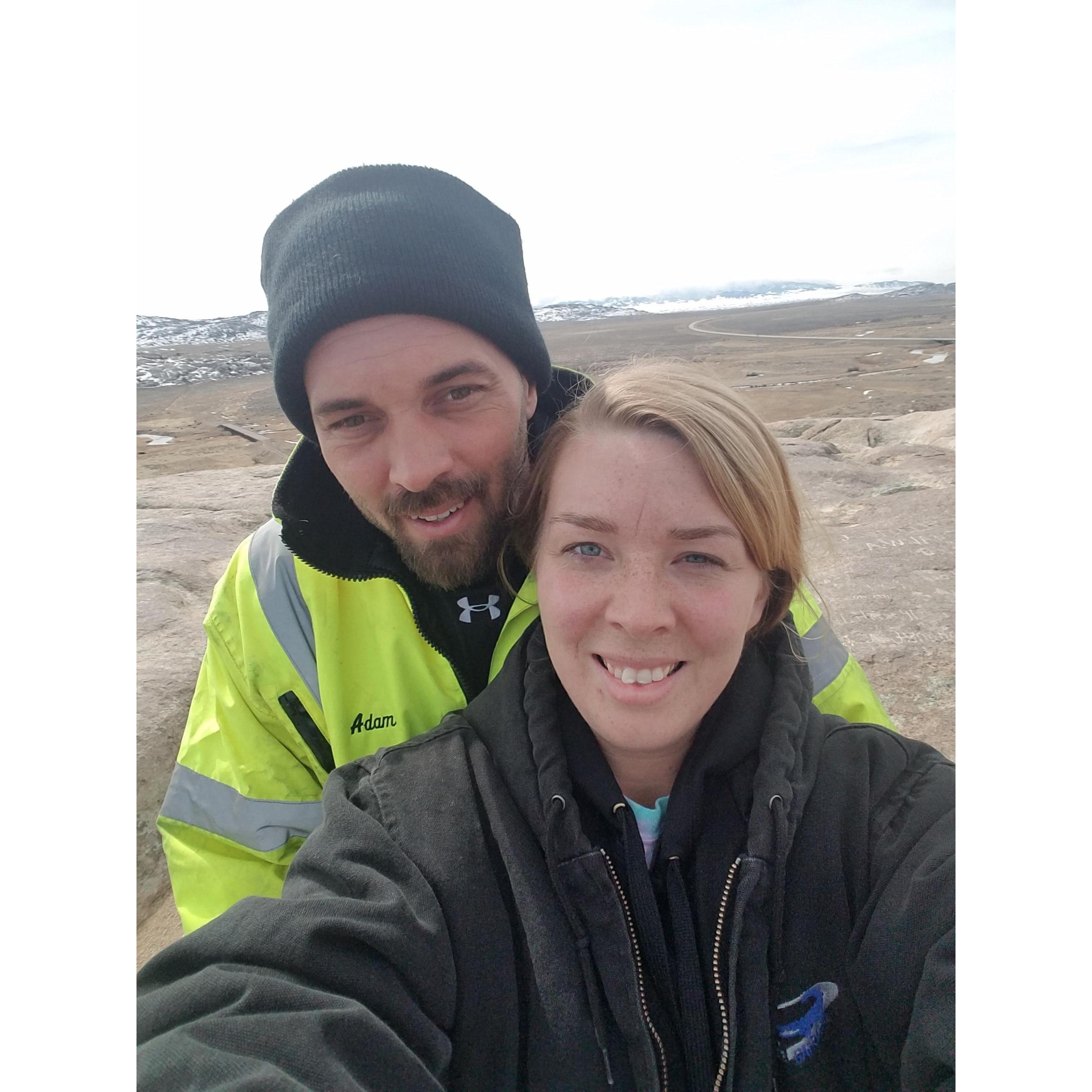 At the top of Independance Rock on one of the many Trucking Vacationd
