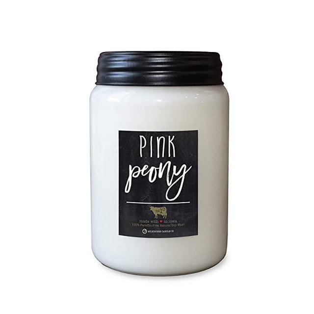 Milkhouse Candle Company, Farmhouse Collection, 26 Ounce Apothecary Jar, Pink Peony