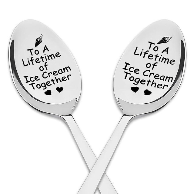 Wedding Engagement Gifts for Girlfriend Boyfriend Ice Cream Spoons Gift for Husband Wife Birthday Gift for Couples Anniversary Valentines Day Gifts for Ice Cream Lovers Gifts for Him Her