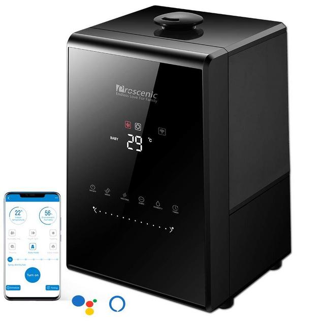 Proscenic 808C Humidifiers with App Alexa & Google Voice Control, Warm and Cool Mist, Customized Humidity, 7 Adjustable Speeds, Baby Mode, 5.5L Large Capacity Vaporizer for Bedroom