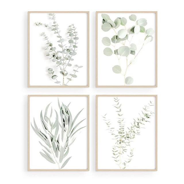 Haus and Hues Botanical Plant Wall Art Prints - Set of 4 Plant Wall Decor Pictures Minimalist Wall Art Photo Prints Floral Kitchen Flower Leaves Wall Art Boho Leaf Eucalyptus Wall Decor Green Botanical Poster Set (8"x10", UNFRAMED)