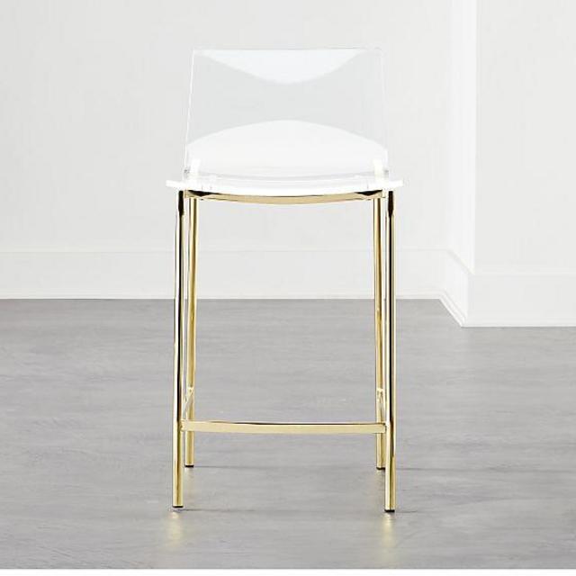 CB2 Chiaro Clear Counter Stool 24" Gold