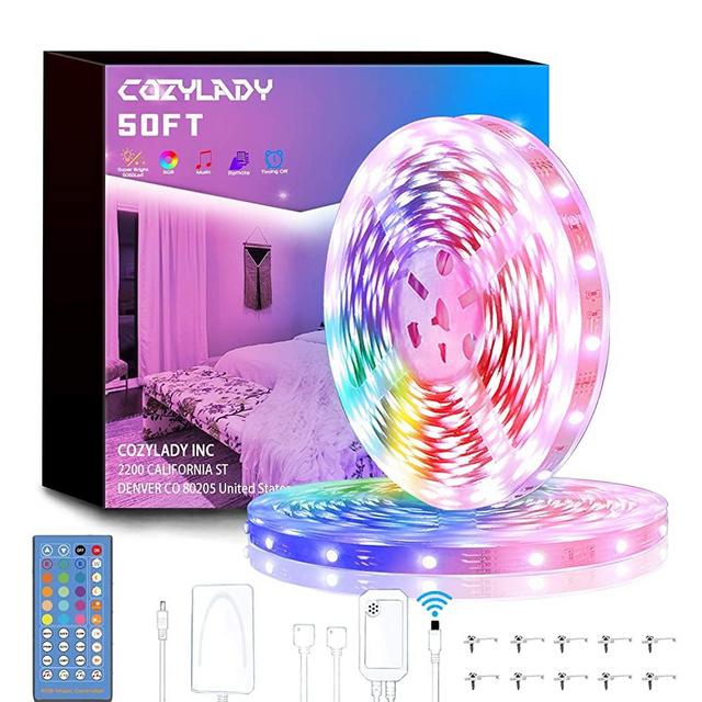 Cozylady LED Lights Strip 50FT - Ultra-Long Music LED Strip Lights for Bedroom，Room Decor, Bedroom Decor, Children's Room