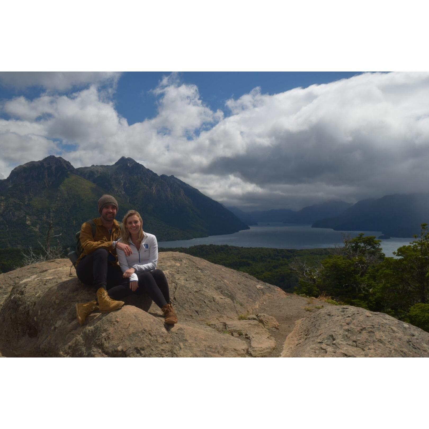 Franco absolutely hates heights. We had to take this picture sitting down, but nice view of Patagonia!