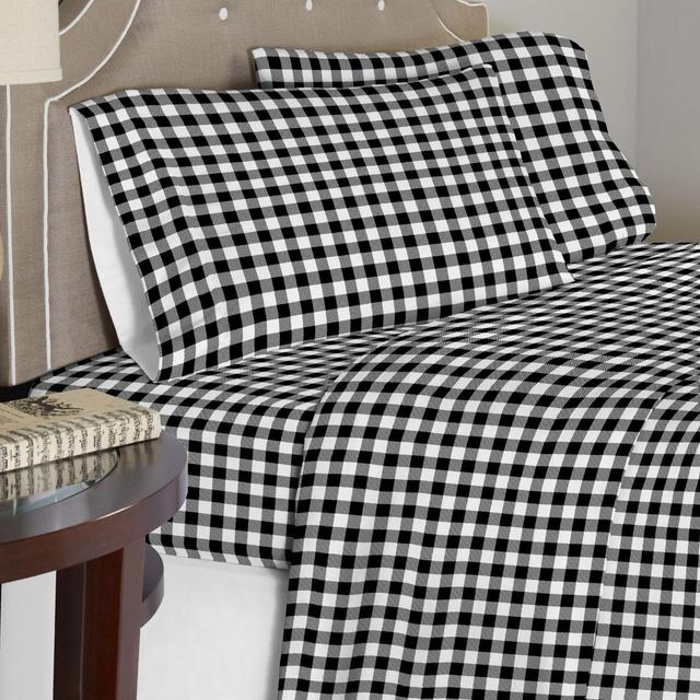 Pointehaven 175 GSM Milton Flannel California King Sheet Set in White/Black