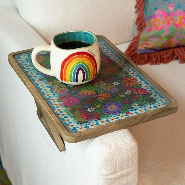 Clip On Sofa Tray Table - Black Folk Flower