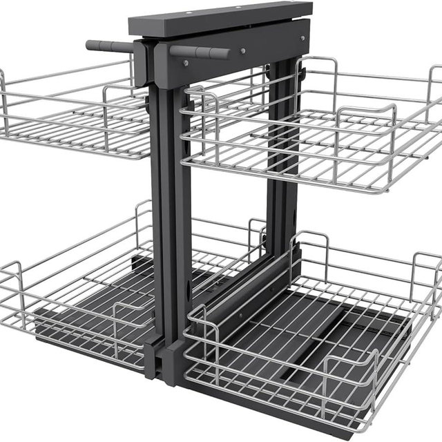 VADANIA Blind Corner Pull Out Organizer for 32" Cabinet, Left Open & Right Open Compatible, Min Opening 14", 2-tier Pull-out Basket, Soft Close, Bottom Mount