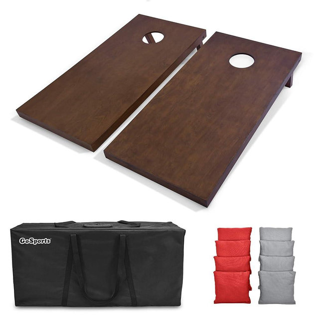 GoSports 4 ft x 2 ft Regulation Size Wooden Cornhole Boards Set with Dark Brown Finish - Includes Carrying Case