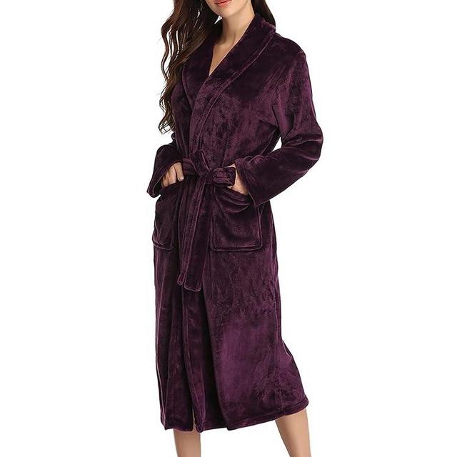 RONGTAI Womens Bathrobe Ladies Fleece Plush Warm Long Robes Fleece Nightgown Sleepwear