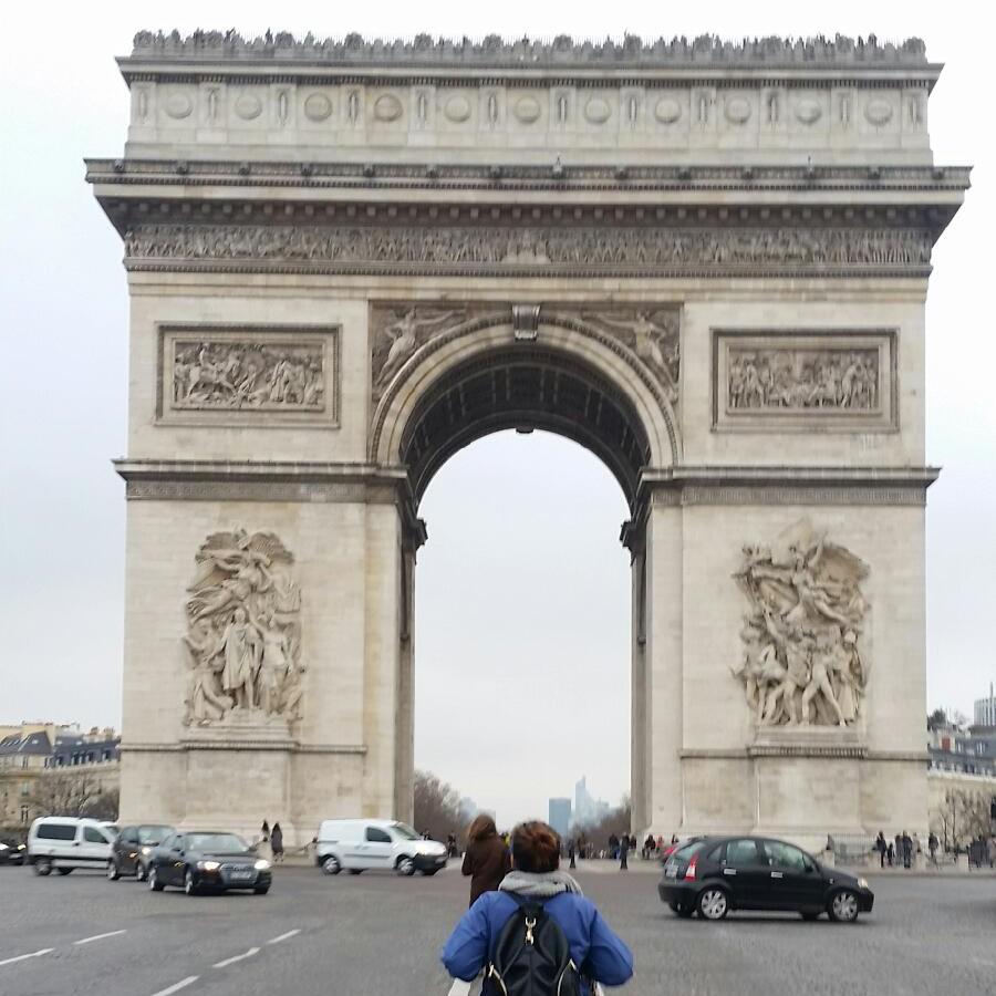 Stood in the middle of traffic to catch a glimpse of the Arc De Triomphe, Paris, France.