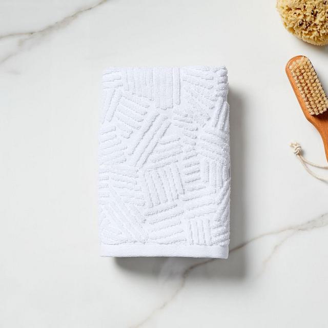 Organic Dashed Lines Sculpted Towel, Hand Towel, White