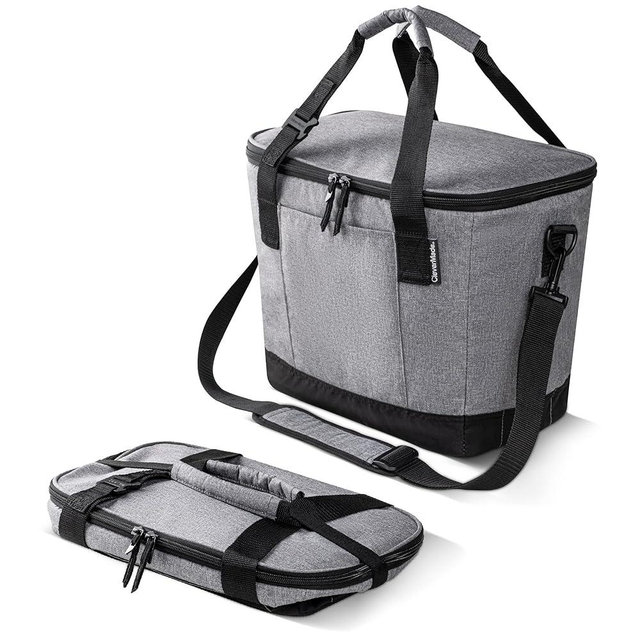 CleverMade Collapsible Cooler Bag 30 Can Beach & Travel Car Cooler, Folding Soft Cooler, Shoulder Strap, Bottle Opener, Great Car Coolers for Travel, Cleans Easy Leak Proof - Gray/Black Gray/Midnight