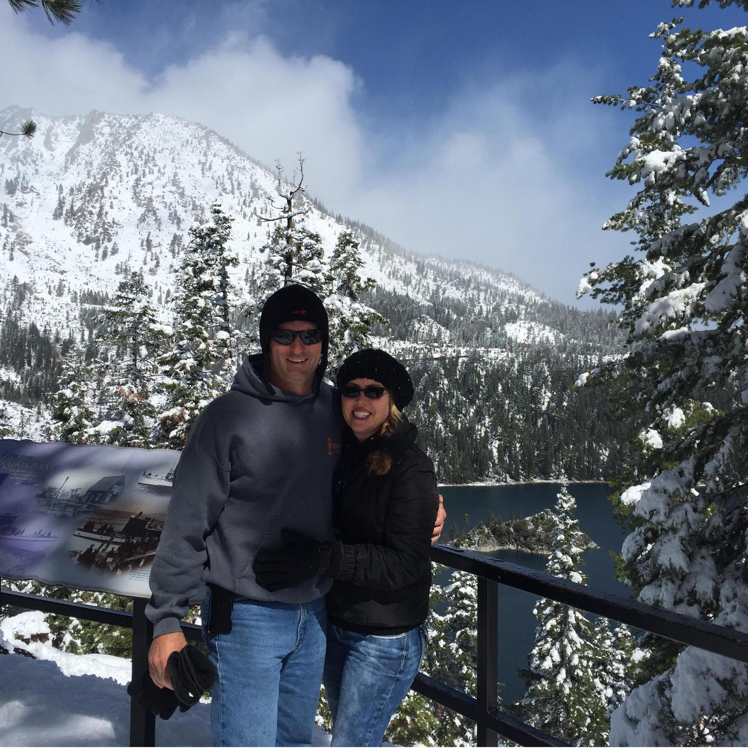 Our (1st trip) to beautiful South Lake Tahoe to celebrate Brian's birthday. No wonder we picked this spot to tie the knot! Photo taken overlooking Emerald Bay - April of 2015