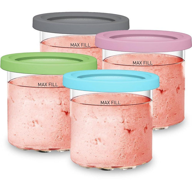 For Ninja Creami NC299AMZ & NC300s Series Ice Cream Makers, BPA-Free & Dishwasher Safe, 16 oz Pints with Lids 2 Pack - Assorted Colors