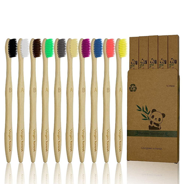 10 Pcs Soft Bristles Bamboo Toothbrush, Biodegradable Natural Bamboo Charcoal Toothbrushes, Eco Friendly Color Bristle Wood Tooth Brushes